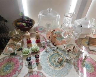 Glass Cake stands, and miniature figurines