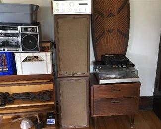 Advent Speakers African (Vintage) Shield Lane Nightstand Records Boombox by Sanyo Grundig Speakers Kenwood Amp Turntable Mixer