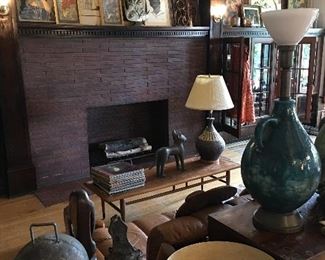 West German Pottery lamps Black Art Artwork Gauguin Danish Modern Sofa Couch Settee Records Figerglass Planter Vintage Furniture