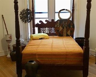 Antique Four Poster WALNUT Bed Wall Mask Coverlet Textiles Bedding