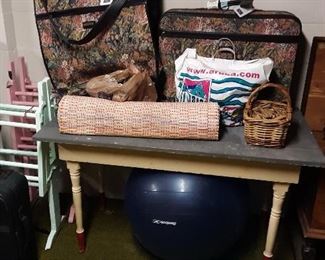 PRIMATIVE WOOD TABLE, LUGGAGE, WASH STANDS