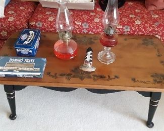 OIL LAMPS, COLONIAL COFFEE TABLE
