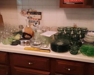 LOTS OF GLASSWARE, GREEN, CRYSTAL