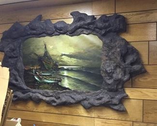 Moonlite Seascape oil in custom frame by Colin