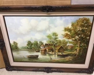 Row Boat Scene oil by Bernd Gagel