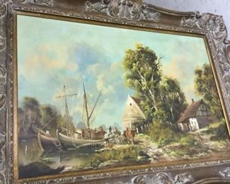 Village Scene oil by HP Uhlmann