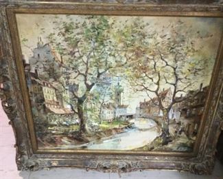 European River Scene Oil by H. King