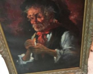 Man Lighting Pipe oil by Ceccioni