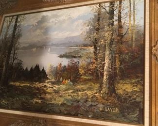 Sailboats on a Lake oil by W. Bayer