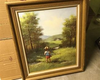 Girl with Basket of Flowers Oil by J Lehman