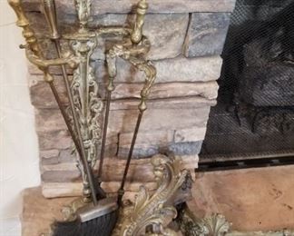 French Bronze fireplace fender and tools