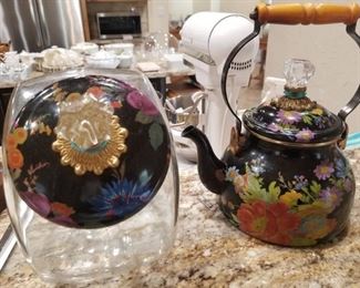 Makenzie childs tea kettle and cookie jar