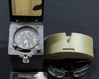 WWII Kollsman Altimeter And Vietnam Era Special Protective Eyewear Cylindrical System (SPECS) In Case