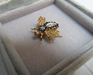 14kt Gold Sapphire Insect Pin
