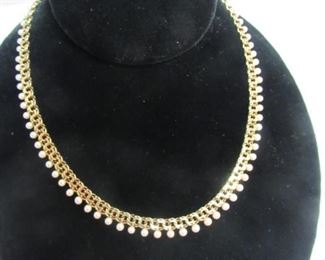 14kt Gold Pearl Choker Necklace