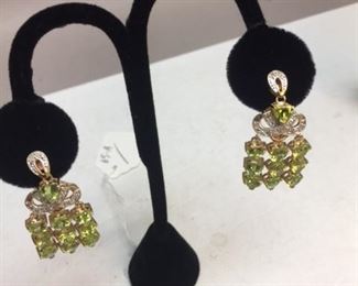 .925 Silver Gold Overlay Peridot Earring