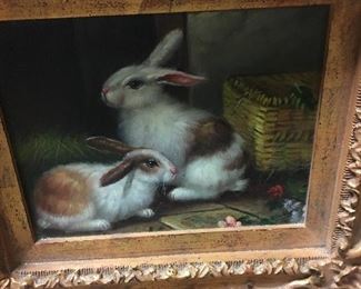 Bunny Oil Painting Ornate Decorative Frame