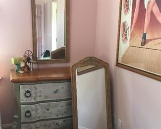 Pair of Mirrors and Hand Painted Dresser