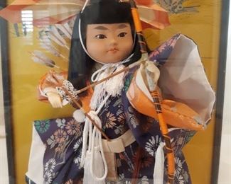 Japanese samurai warrior doll in glass case
