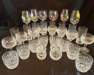 Waterford and other crystal glasses and glassware