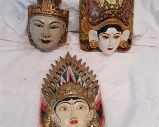 3 Hand Carved Wooden Thai Masks