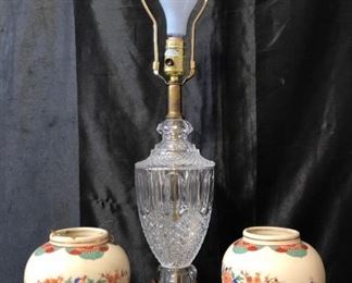 Antique Glass Lamp Matching Handpainted Asian Vases