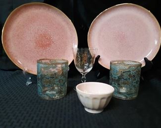 Assortment of Anthropologie dishes and glassware