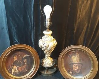 Two Gorham gallery of the Masters plates porcelain lamp