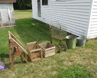 Old crates and shopping cart