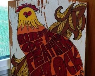 Vintage "Birds of Feathers Flock" Cutting Board 