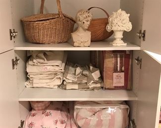 Extension selection of linens and textiles (this photo shows only a few of many such items at this sale).