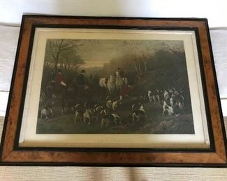 "Run To Earth" framed antique hunting print.