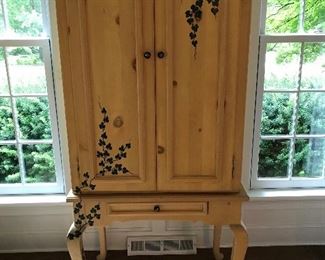 Hand-painted highboy w/ivy motif, signed by Sue Eakin.