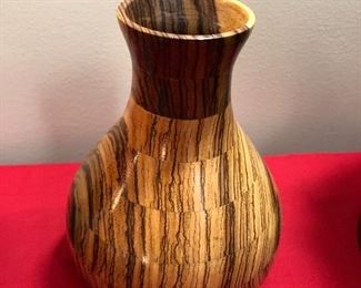Zebra wood hand carved vase Signed EBC Earl Imal