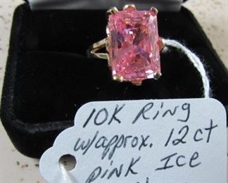 10K Gold Ring w/Approx. 12 ct Pink Ice Stone