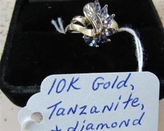 10K Gold, Tanzanite & Diamond Ring