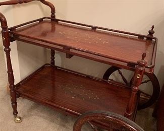 Brass and Copper Inlay tea cart from the Middle East