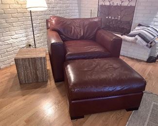 Oversized  Leather chair and ottoman 