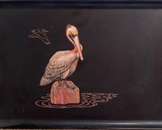 Vintage Couroc Monterey black inlaid pelican rectangular tray