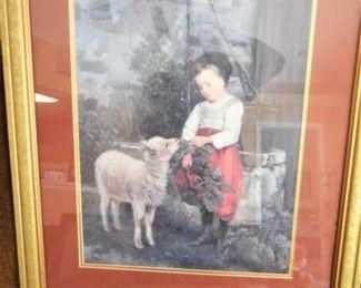 Framed & matted print of girl w/lamb https://ctbids.com/#!/description/share/209110