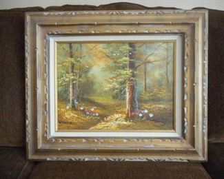 Framed w/liner painting of forest - signed Martin https://ctbids.com/#!/description/share/209122