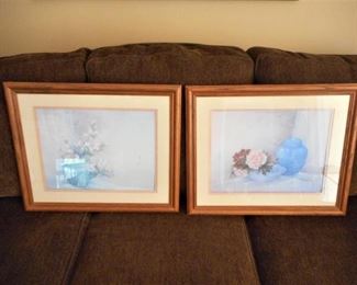 Pair of signed Lena Liu Floral prints - framed & matted https://ctbids.com/#!/description/share/209123