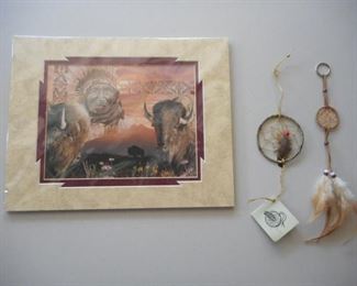 David Behrens Studio "Keeper of the Plains" double matted print & 2 dream catchers https://ctbids.com/#!/description/share/209276