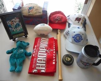 Lot of 11 pc sports memorabilia - Miami Dolphins, Tampa Bay Buccaneers, other items       https://ctbids.com/#!/description/share/209295