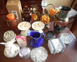 Lot of 16 pc HOme Decor - vases, jars, candle holders, misc         https://ctbids.com/#!/description/share/209346