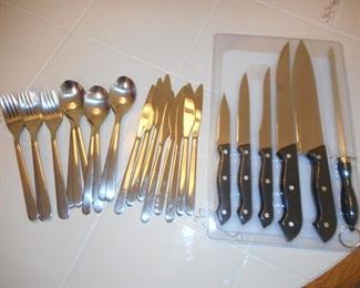 Service for 8 Ikea stainless steel & New 7 pc knife set w/cutting board https://ctbids.com/#!/description/share/209978