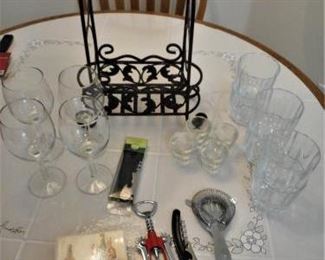 Lot of 23 pcs Bar items - wine holder, glasses, openers, etc.        https://ctbids.com/#!/description/share/209979