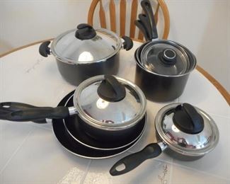 Lot of 12 pc T-Fal nonstick pots & pans, misc pots https://ctbids.com/#!/description/share/209980