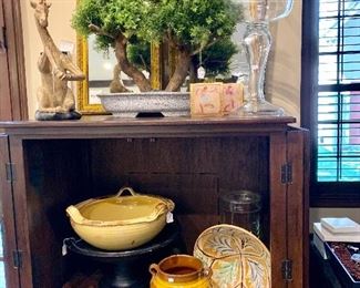 TV / Storage cabinet, new & vintage pottery & ceramics
