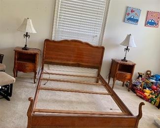 Full size French style bed & end tables